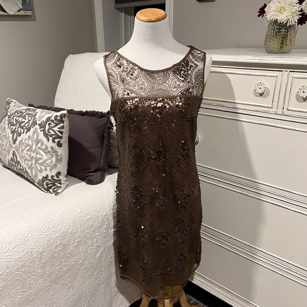 Max Studio Brown Sequin & Lace Dress